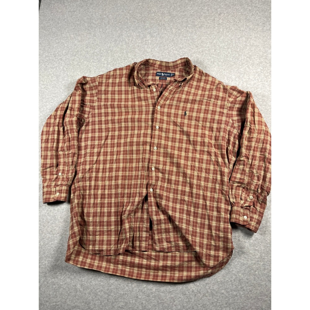 Ralph Lauren Button Down Men XXL Red Plaid McMeel Long Sleeve Casual Preppy